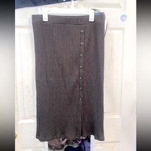 Brown Ribbed Pencil Skirt